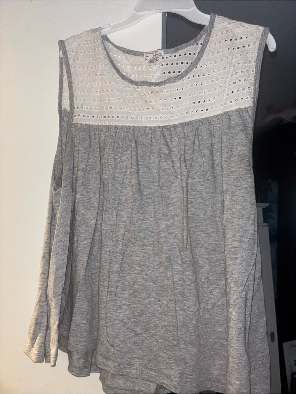GAP Gray Tank Top with White Eyelet Yoke